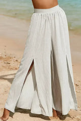 Striped Printed Slit Wide Leg High Waist Pants - Femstylo