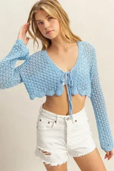 HYFVE Tied Front Crochet Cropped Cardigan - Femstylo