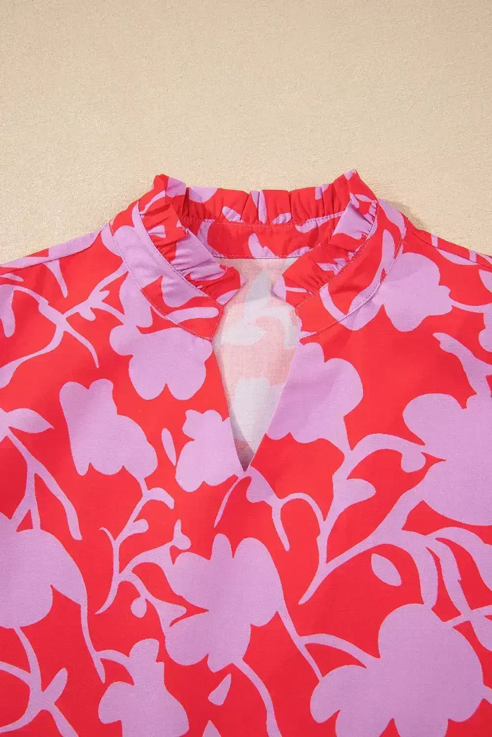 Red Floral 3/4 Sleeve Ruffle Hem Mini Dress - Femstylo