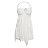Ins Halter Neck Backless Dress Summer Sexy Printed Irregular Mesh