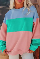 Blossom Colorblock Patchwork Drop Shoulder Sweatshirt - Femstylo