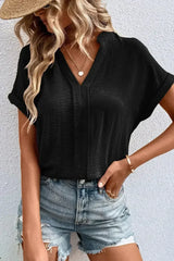 White Notched Neck Batwing Sleeve Blouse | Femstylo - Femstylo