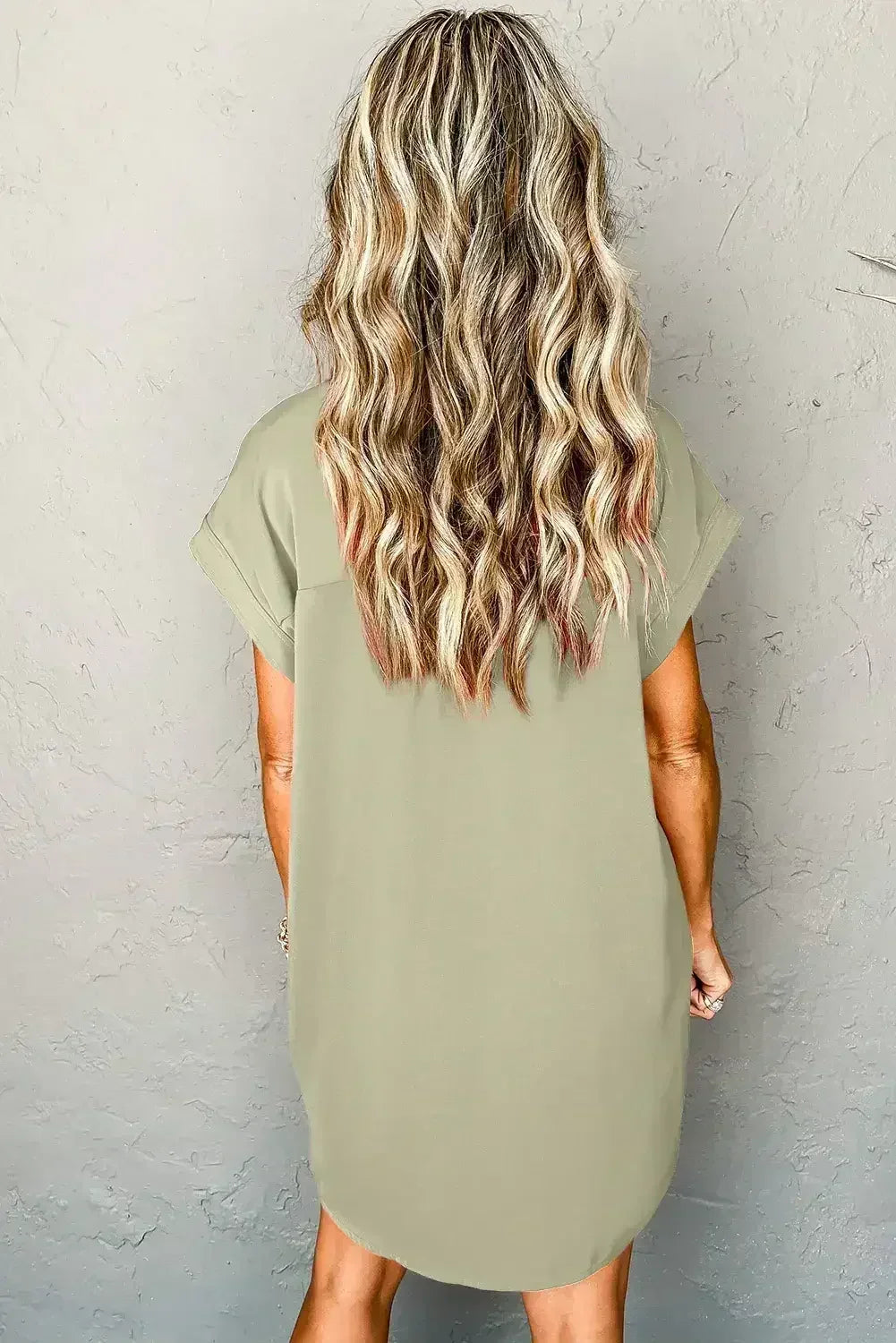 Rose Red Buttoned Collar Shift T Shirt Dress - Femstylo