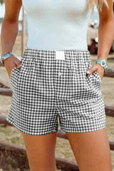 Blue Vintage Gingham Print High Waisted Loose Shorts - Femstylo