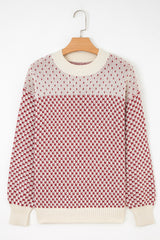 Red Colorblock Bishop Sleeve Knit Sweater