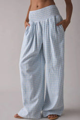 Myosotis Gingham Smocked High Waist Loose Pants