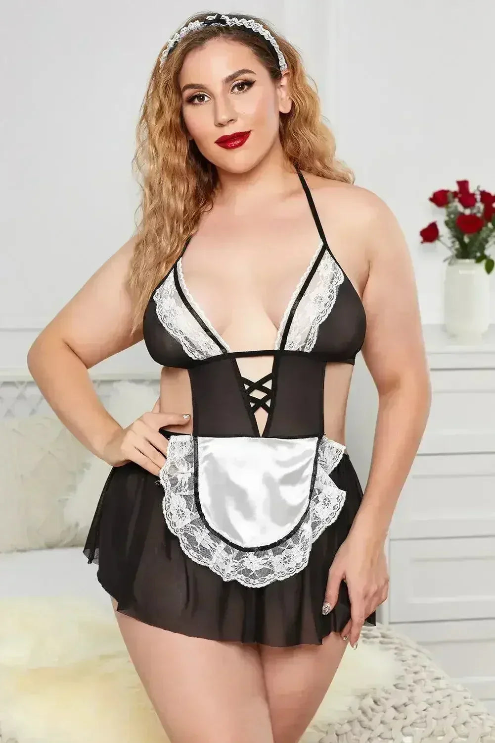 Plus Size Lace Mesh Maid Costume - Femstylo