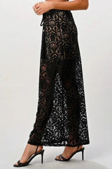 Sheer Lace Maxi Skirt with Drawstring Waist - Femstylo