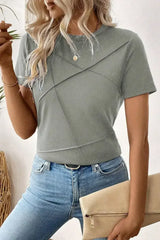 Dirty Blue Solid Color Round Neck T Shirt - Femstylo
