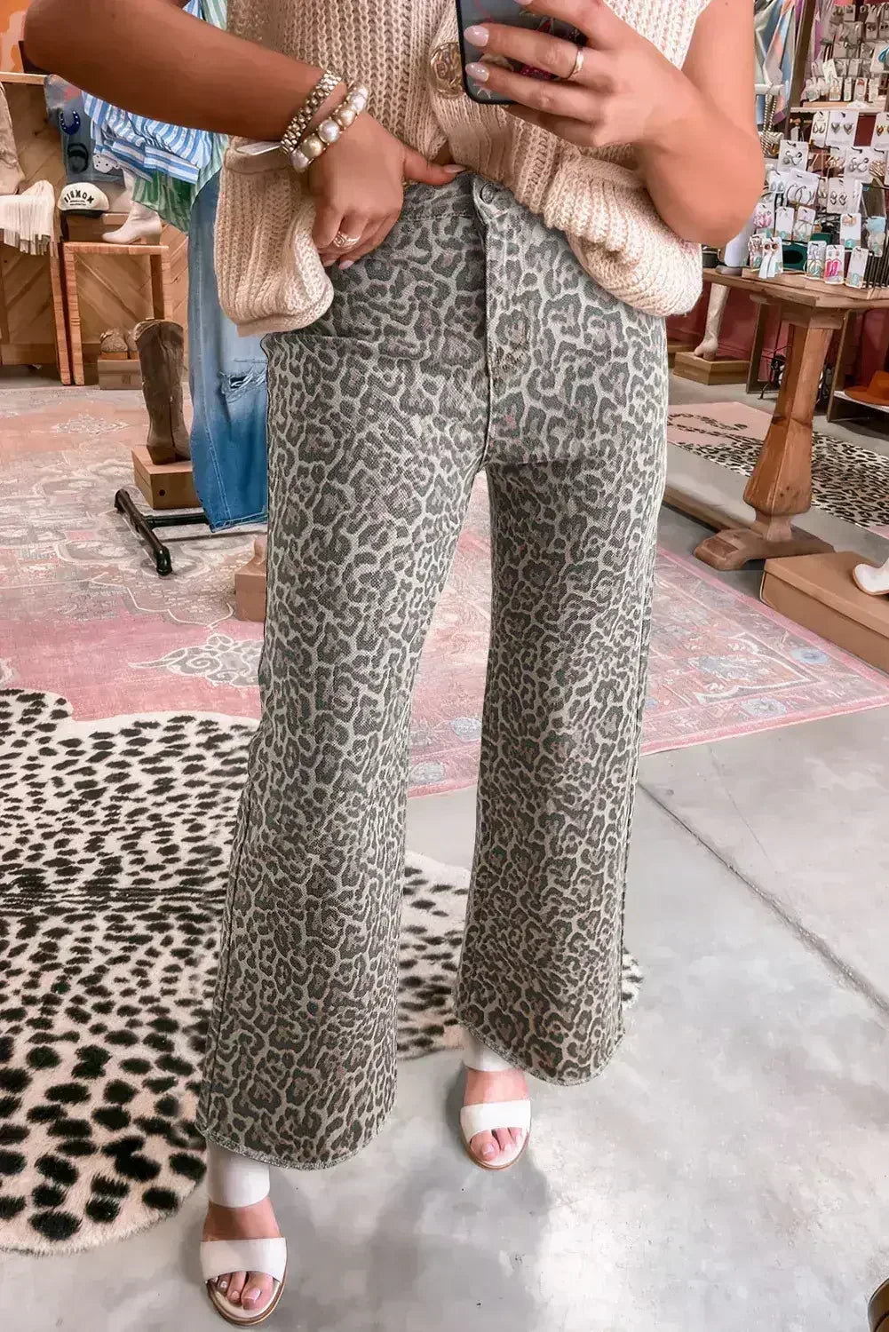 Brown Leopard High Waist Frayed Hem Jeans - Femstylo