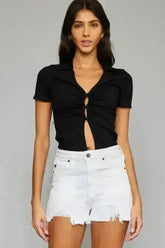 Kancan Full Size High Rise Frayed Hem Denim Shorts - Femstylo