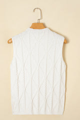 White Pearl High Neck Textured Knit Sweater Vest