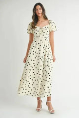 MABLE Polka Dot Puff Sleeve Midi Dress - Femstylo