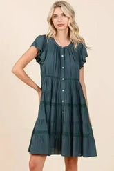 Mittoshop Lace Detail Ruffled Button Down Tiered Dress - Femstylo