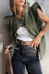 Green Bay Ruffle Plain Denim Jacket Vest