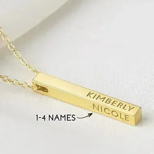 Personalized Mother Necklace, 4 Side Bar Necklace, Kids Names Necklace - Femstylo