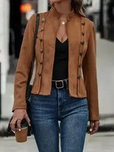 Decorative Button Open Front Long Sleeve Jacket - Femstylo