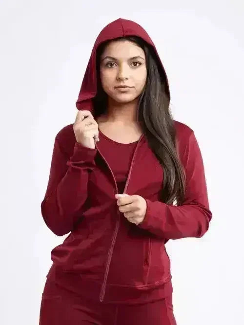 Athletic Fitted Zip-Up Hoodie Jacket with Pockets - Femstylo