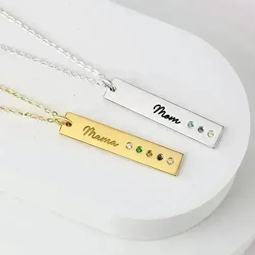 Mom Necklace Birthstone, Birthstone Bar Necklace, Mom Jewelry - Femstylo
