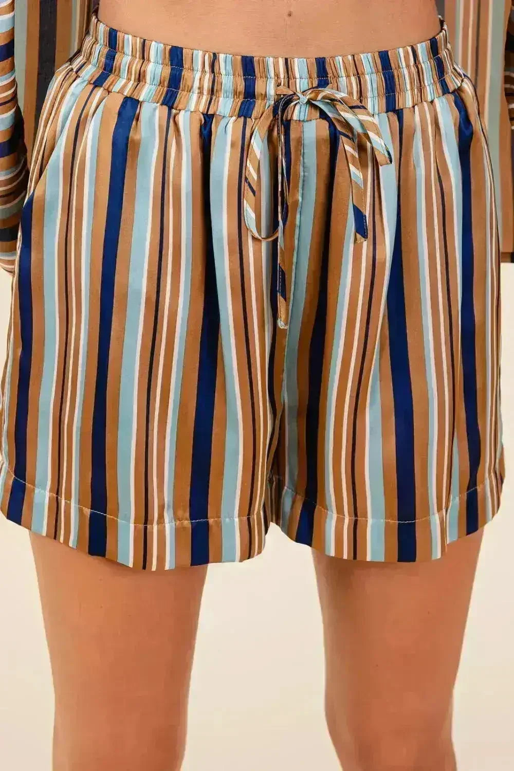 Mittoshop Drawstring Striped Satin Shorts - Femstylo
