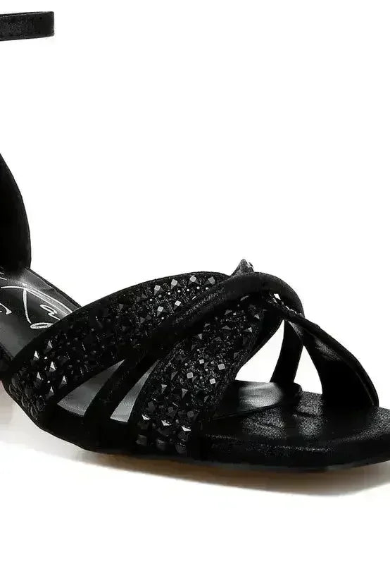 Babylon Low Block Heel Rhinestone Sandals - Femstylo