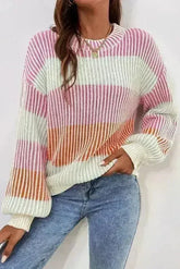 Pink Colorblock Knit Bubble Sleeve Sweater – Femstylo - Femstylo