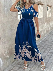 Printed Cold Shoulder Maxi Dress - Stylish Polyester Dress | Femstylo - Femstylo