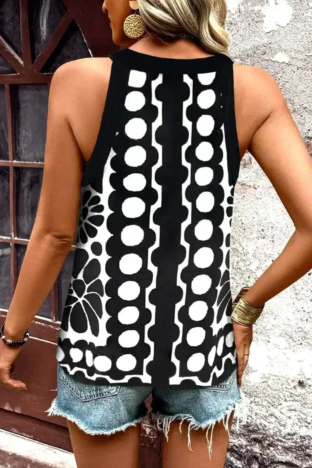 Black Geometric Print Sleeveless Top - Femstylo