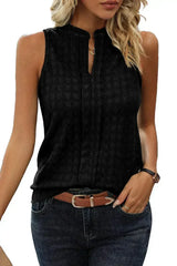 Black Lattice Textured Split Neck Tank Top - Femstylo