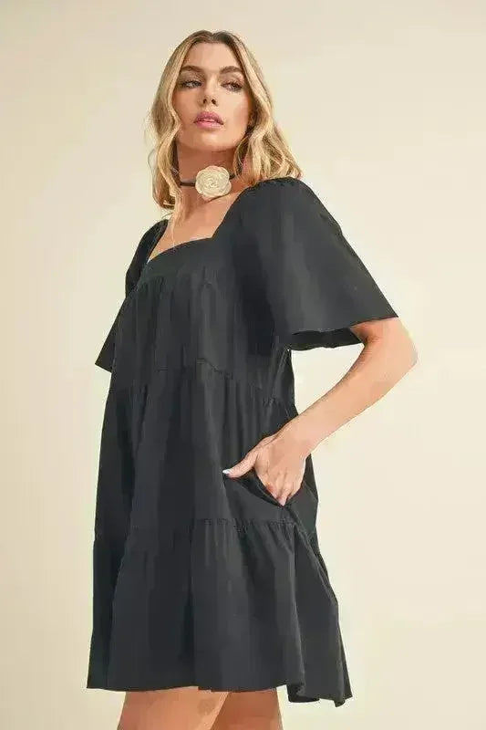 Aemi + Co Square Neck Half Sleeve Tiered Dress - Femstylo