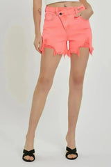 RISEN Raw Hem Asymmetrical Waist Denim Shorts - Femstylo