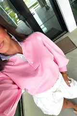 Bonbon Striped Collar Puff Sleeve Sweatshirt - Femstylo