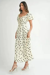 MABLE Polka Dot Puff Sleeve Midi Dress - Femstylo
