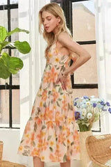 ADORA Floral Smocked Back Dress – Adjustable Strap Midi - Femstylo