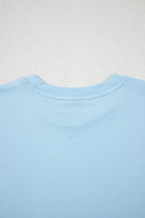Light Blue Solid Color Basic Crew Neck Tee