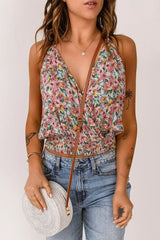 Multicolor Wrapped V Neck Floral Tank Crop Top - Femstylo