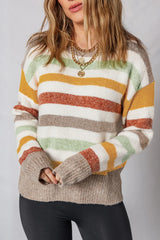 Multicolour Colorblock Drop Shoulder Crew Neck Sweater