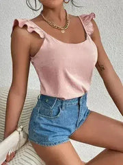 Backless Ruffled Scoop Neck Tank - Femstylo