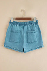 Beau Blue Drawstring Elastic Waist Denim Shorts - Femstylo