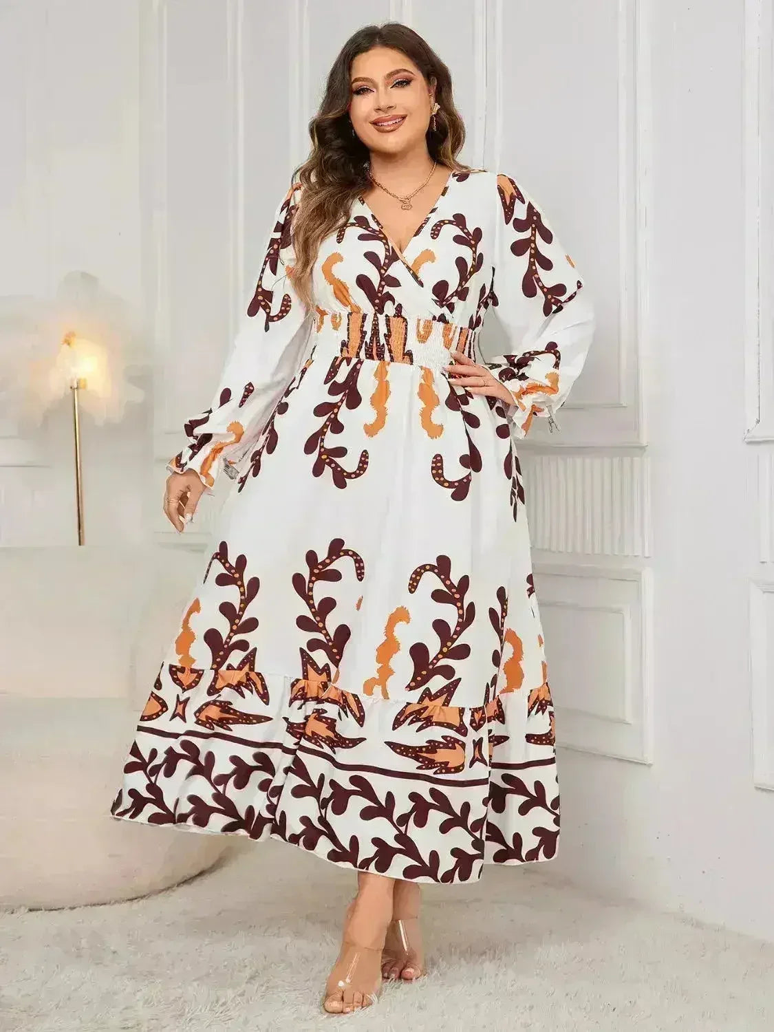 Plus Size Surplice Dress - Flounce Sleeve & Ruffled Hem | Femstylo - Femstylo