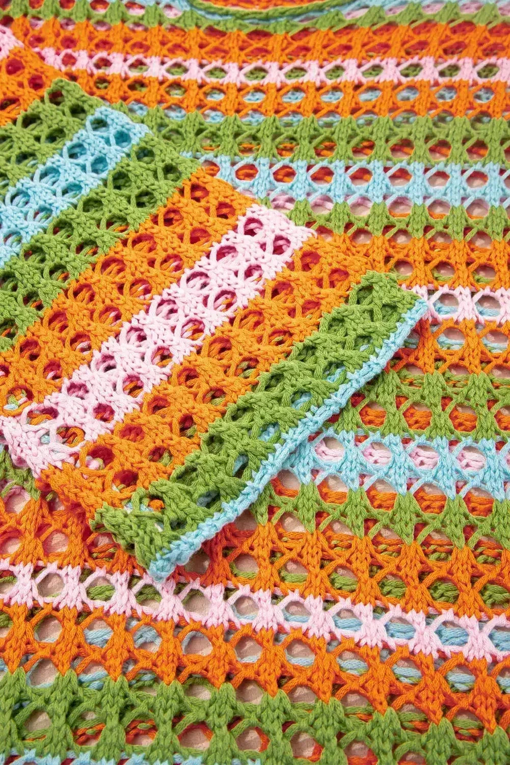 Purple Striped Hollow Knit Summer Beach Cover Up - Femstylo