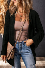 Black Solid Color Pocket Open Front Cardigan