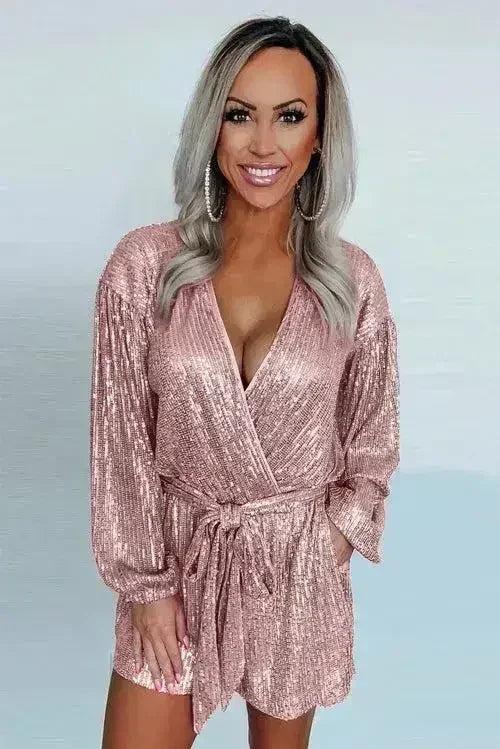 Eye-candy Sequin Pocketed Tie Romper - Femstylo