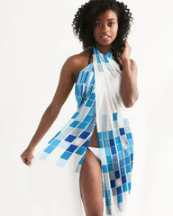 Sheer Mosaic Square White and Blue Swimsuit Cover Up - Femstylo