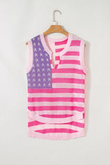Beige USA Flag Notched Neckline Loose Knit Vest