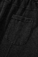 Black Mineral Wash Exposed Seam Wide Leg Cargo Pants