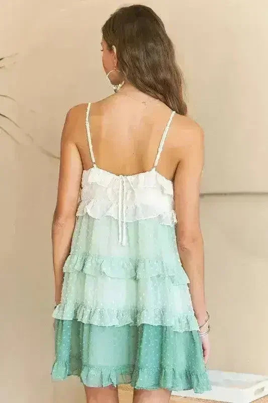 ADORA Swiss Dot Ruffled Tiered Mini Dress - Femstylo