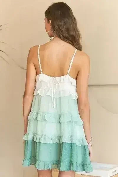 ADORA Swiss Dot Ruffled Tiered Mini Dress - Femstylo