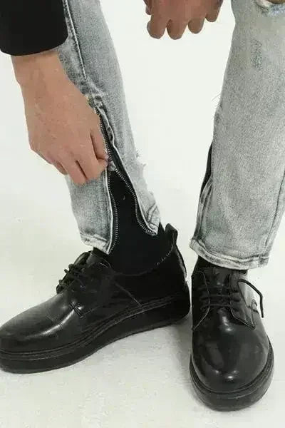 Pocketed Distressed Jeans with Side Zip - Femstylo