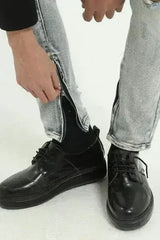 Pocketed Distressed Jeans with Side Zip - Femstylo